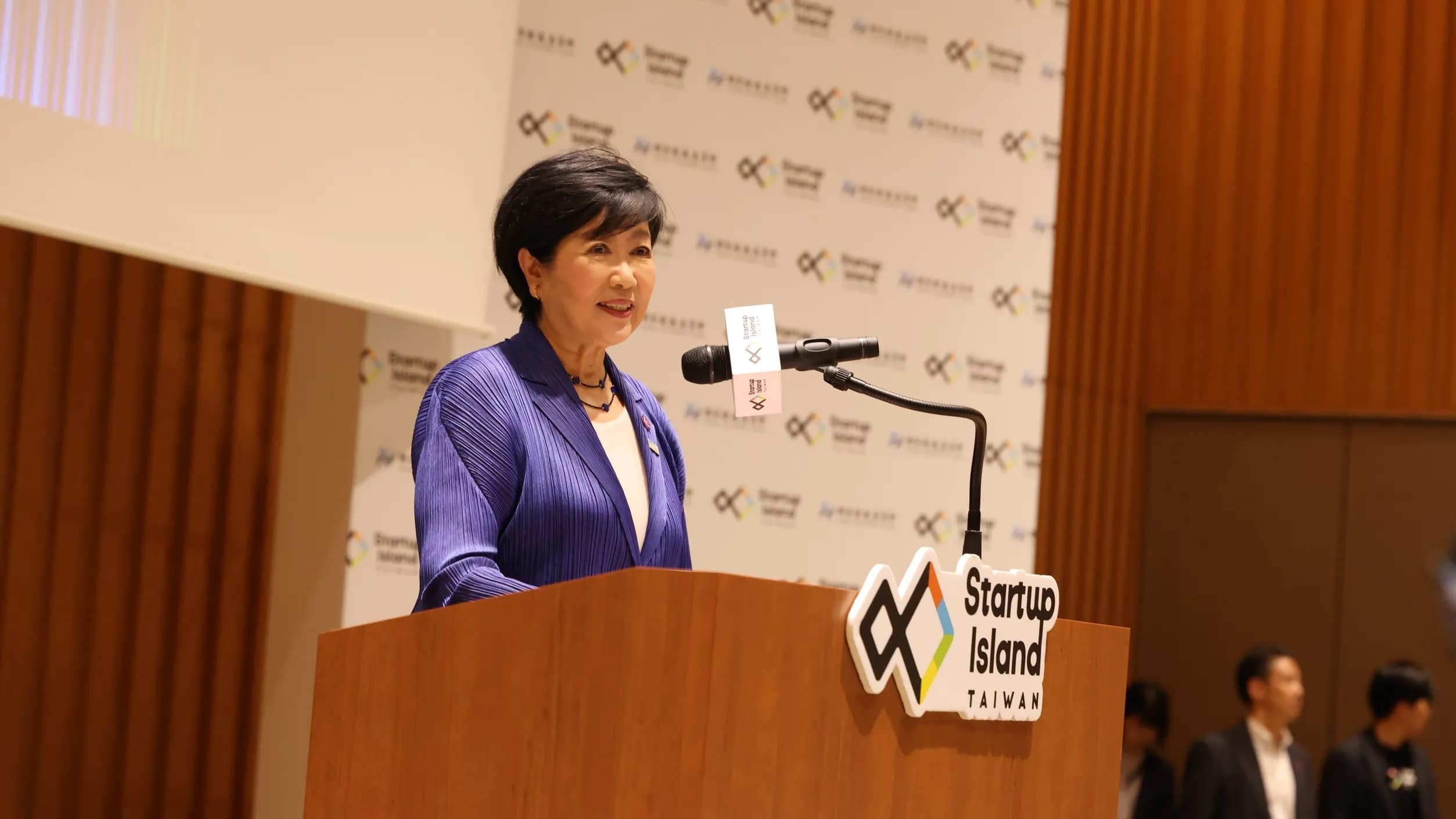Tokyo Governor Yuriko Koike delivers remarks at the event